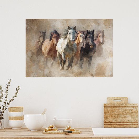Stof en beweging - Wilde paarden in Flight Art Poster (Keuken)