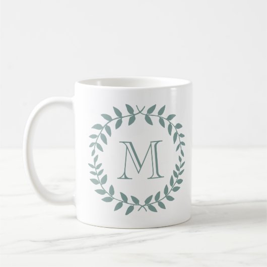 Stof Groen Botanisch Krans Elegant Monogram Koffiemok (Links)