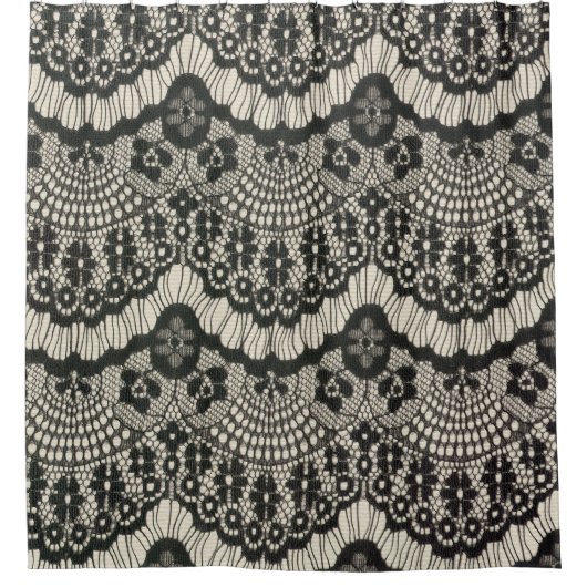 Stof Kant Ornament op Wit. Douchegordijn (Voorkant)