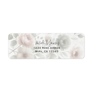 Stof Olijf & Roze Aquarel Bloemige Trouwdag Etiket