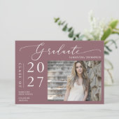 Stof Paarse Minimaal Script School Afstudeer Foto Kaart (Staand voorkant)