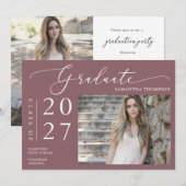 Stof Paarse Minimaal Script School Afstudeer Foto Kaart (Voorkant / Achterkant)