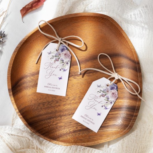 Stof Paarse Vlinder Bloem Cadeaulabel