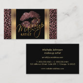 Stof Roos Glitter Lips op luipaard Visitekaartje (Voorkant / Achterkant)