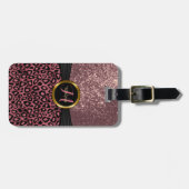 Stof Roos Leopard Skin and Glitter Monogram Bagagelabel (Voorkant horizontaal)