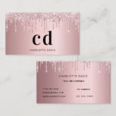 Stof roos roze glitter drip monogram initiaal visitekaartje (Voorkant / Achterkant)