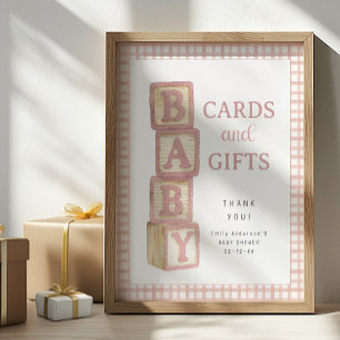 Stof Roze Baby Blokken Kaarten en Cadeaus Baby Sho Poster