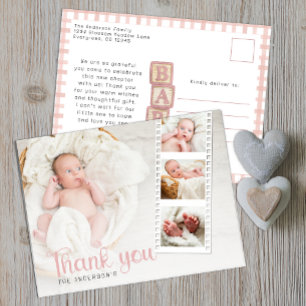 Stof Roze Baby Shower Bedank Foto Ansichtkaart Briefkaart