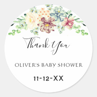 Stof Roze Blauwe Bloemige Baby Shower Bedankt Ronde Sticker