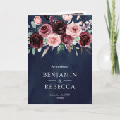 Stof Roze Bourgondië Bloem QR-code Navy Bruiloft (Voorkant)