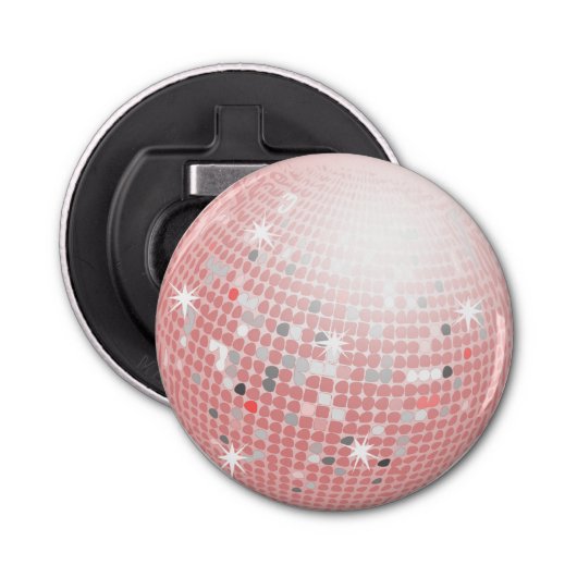 Stof Roze Disco Bal Retro 70s Button Flesopener (Voorkant)