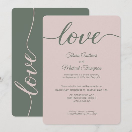 Stof Roze en Groen Moderne Vluchtige Ontvangstkaar Kaart (Voorkant / Achterkant)