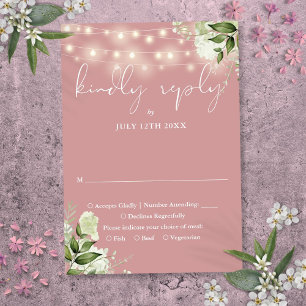 Stof Roze Groene Bloem Slinger Lichtjes Bruiloft RSVP Kaartje