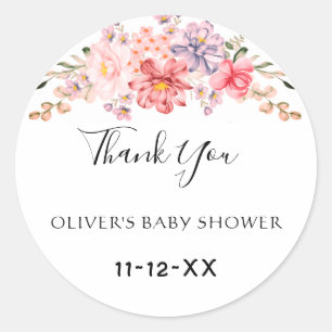 Stof Roze Kleur Bloemige Baby Shower Bedankt Clas Ronde Sticker
