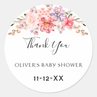 Stof Roze Kleur Bloemige Baby Shower Dank Je Clas Ronde Sticker