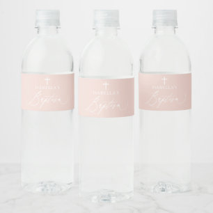 Stof Roze Kruis Meisje Doop Waterfles Label Etiket