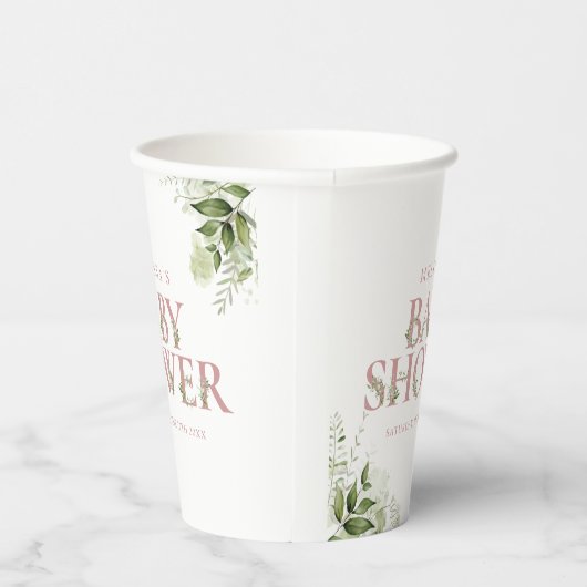Stof Roze Roze Groene Letter Baby Shower Papieren Bekers (Rechts)