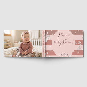 Stof Roze Strepen Foto Baby Meisje Shower Gastenboek