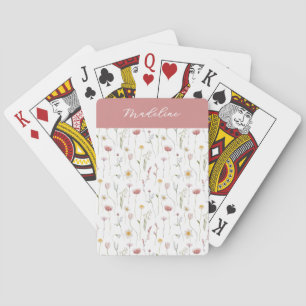 Stof Roze Wilde Bloem Waterverf Monogram Naam Pokerkaarten