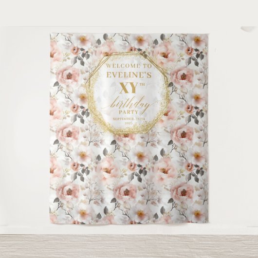 Stof Stof Roze Bloem Sfeervolle Verjaardagsfeest B Wandkleed (Voorkant)