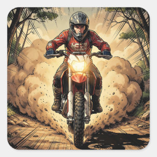 Stof & Vastberadenheid Vol Gas Motocross Vierkante Sticker