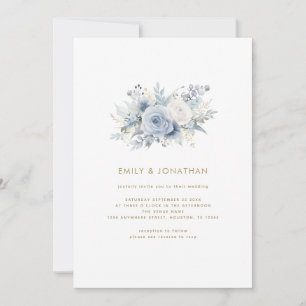 Stofachtige blauwe bloemen Gouden script QR-code T Kaart