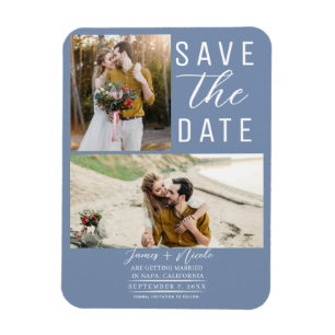 Stofblauw 2 Foto's Save the Date Trouwen Magneet