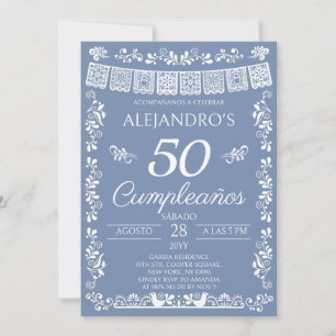 Stofblauw 50 Cumpleaños Verjaardagsfeest Kaart