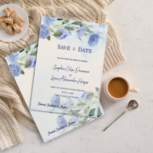 Stofblauw Aquarel Bloemrijke Tuin Trouwdag Save The Date