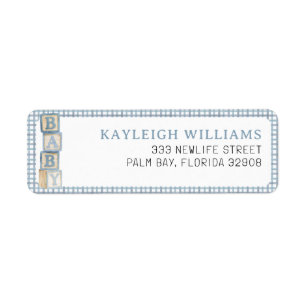 Stofblauw Baby Blokken Retouradres Label