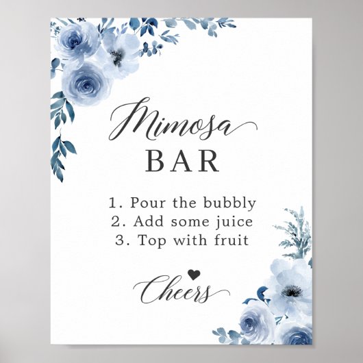 Stofblauw Bloemen Bruids Bruiloft Mimosa Bar Bord Poster (Voorkant)
