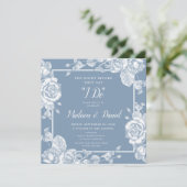 Stofblauw bloemenproefavondeten kaart (Staand voorkant)