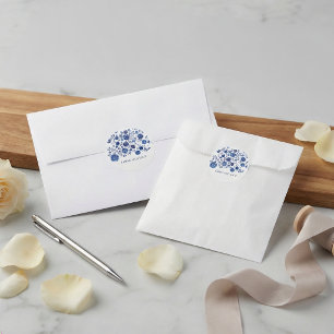 Stofblauw Delfts bloemenkoppel Namen Ronde Sticker