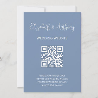 Stofblauw Elegante Script | QR Code Huwelijksreact Kaart