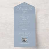 Stofblauw elegante script QR-code trouwdag All In One Uitnodiging (Binnen)