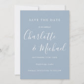 Stofblauw Ellegant handtekening script foto Save The Date (Voorkant)