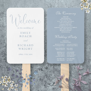 Stofblauw Ellegant Schrift Huwelijksprogramma Handwaaier