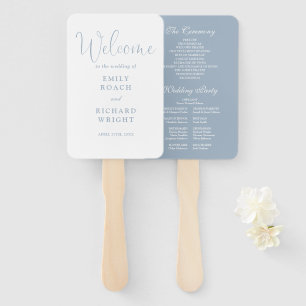 Stofblauw Ellegant Schrift Huwelijksprogramma Handwaaier