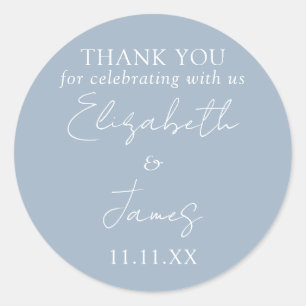 Stofblauw Ellegante Script Trouw Dank Je Ronde Sticker