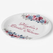 Stofblauw en bordeauxrood bruidsfeest papieren bordje (Gekanteld)