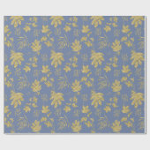 Stofblauw en goudkleurige planten en bladeren cadeaupapier (Vlak)