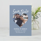 Stofblauw Foto Moderne Script Bewaar de Datum Save The Date (Staand voorkant)
