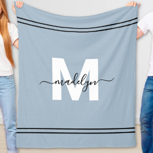 Stofblauw gepersonaliseerde naam monogram fleece deken