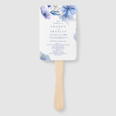 Stofblauw & Gouden Glitter Bloem Bruidsprogramma's Handwaaier (Voorkant)