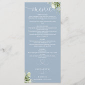 Stofblauw groen hart script bruiloft diner menu (Voorkant)
