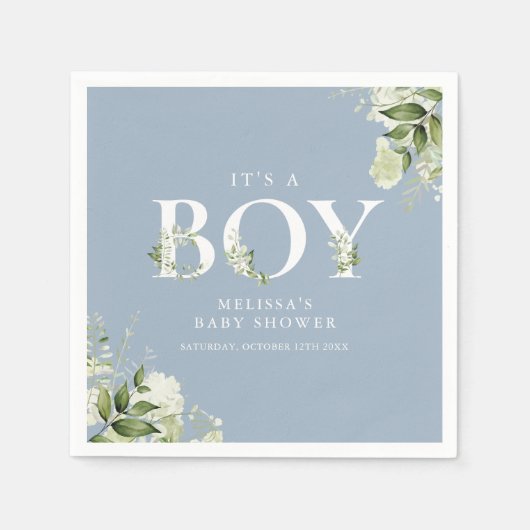 Stofblauw Het Is Een Jongen Groene Letter Baby Sho Servet (Voorkant)