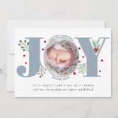 Stofblauw Joy Eerste kerst foto baby geboorte Aankondiging (Voorkant)