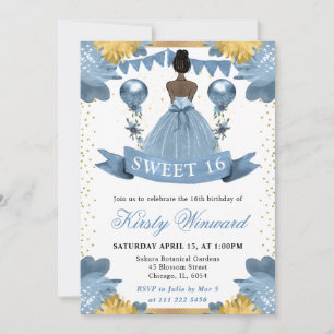 Stofblauw Jurk Donkere Huid Prinses Sweet 16 Kaart