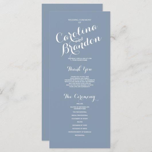 Stofblauw Klassiek Schrift Elegant Trouwprogramma Programma (Voorkant / Achterkant)