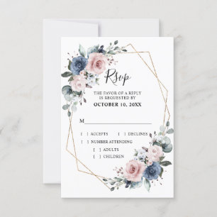 Stofblauw Mauve Eucalyptus Geometrische Trouwdag RSVP Kaartje